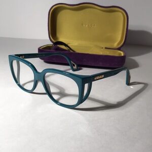 New Authentic Gucci GG0470O 003 Women’s Teal Cat-Eye Eyeglasses